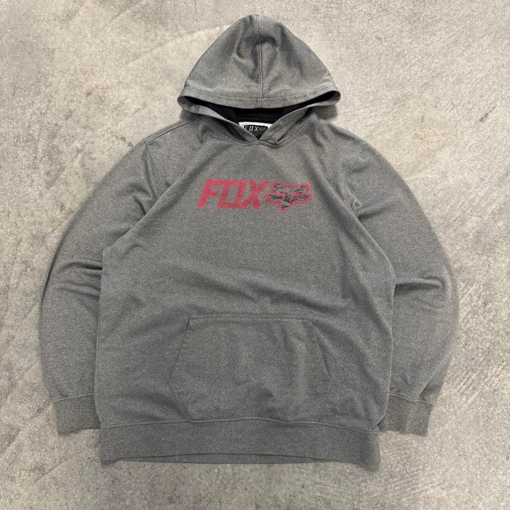 Fox Racing Hoodie Sweatshirt Athletic Gray Red BMX Gorpcore Pullover XL